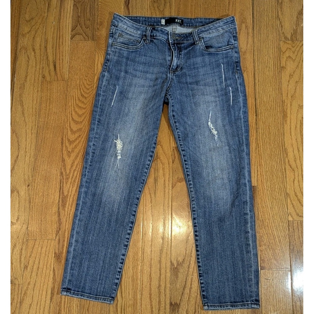 Minimalist KUT Catherine Ankle Straight Distressed Jeans Medium Wash Size 8